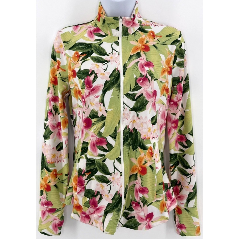 Tommy Bahama Active Womens S Full Zip Jacket Floral Print Stretch Golf Resort